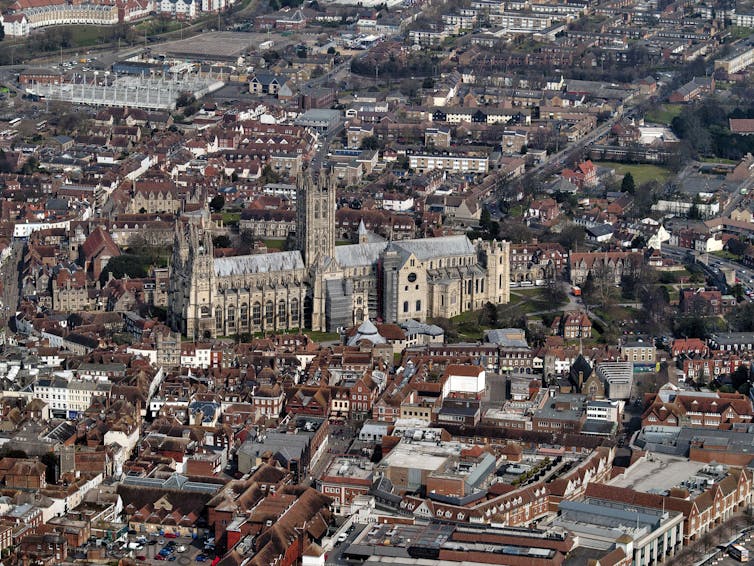 An aerial view of Canterbury cathedral and the city centre