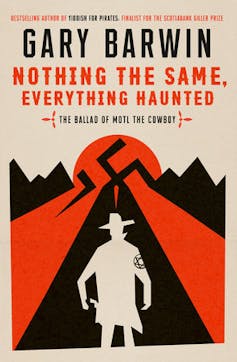 Cover of a book showing a silhouetter of a cowboy in front of a swastika.