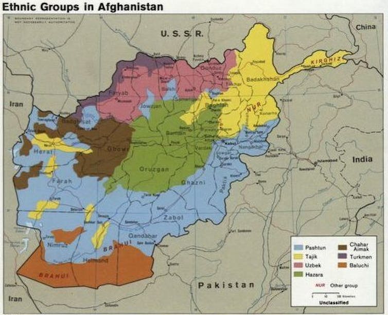 A map showing the distribution of ethnic groups in Afghanistan