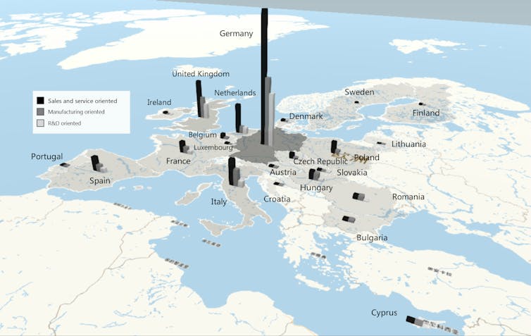 Map of Chinese outward foreign direct investment in EU countries (2006-2015)