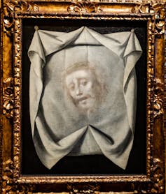 Oil painting of a veil with a translucent face.