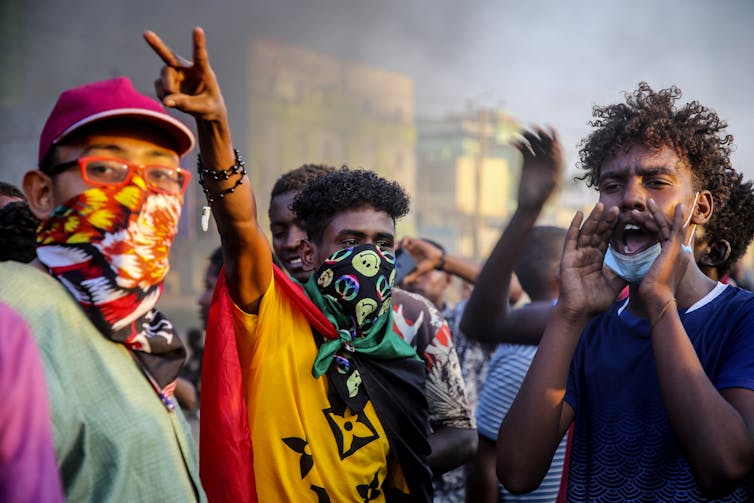Young Sudanese protesters against the military coup, October 2021.