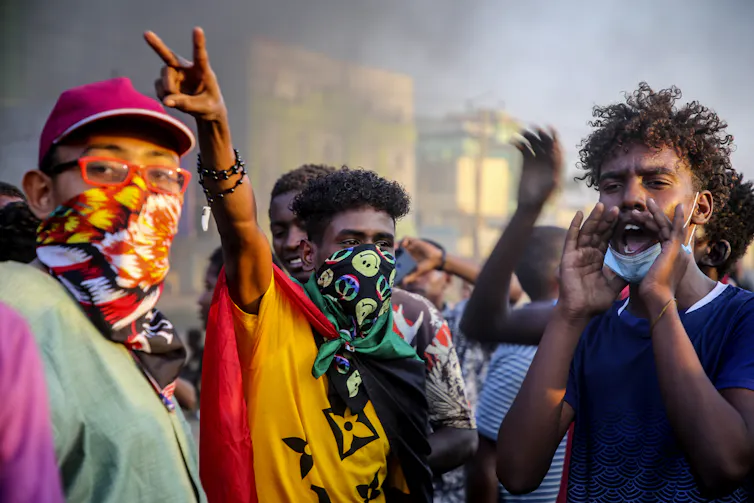 Young Sudanese protesters against the military coup, October 2021.