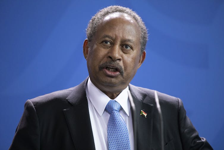 Head and shoulders photograph of Sudanese prime minister Abdalla Hamdok.