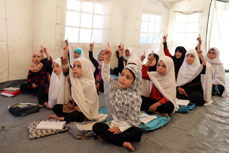 Young Afghan schoolgirls in class in Kandahar