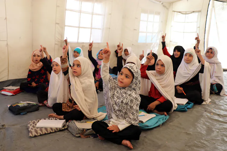 Young Afghan schoolgirls in class in Kandahar