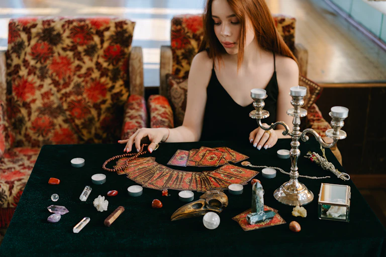 Woman engaging with tarot cards