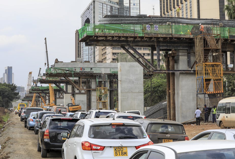 A general view of a section of a construction site of the Nairobi Expressway Project along the Uhuru highway in Nairobi, Kenya.