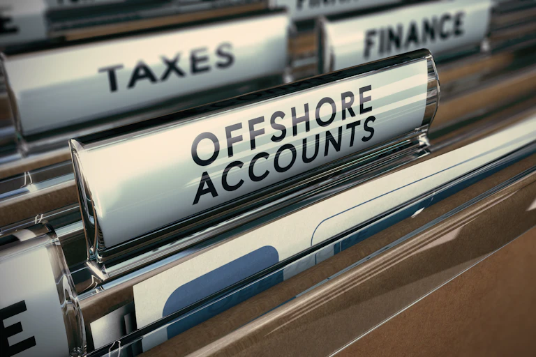 Files labelled taxes, offshore accounts and finance.