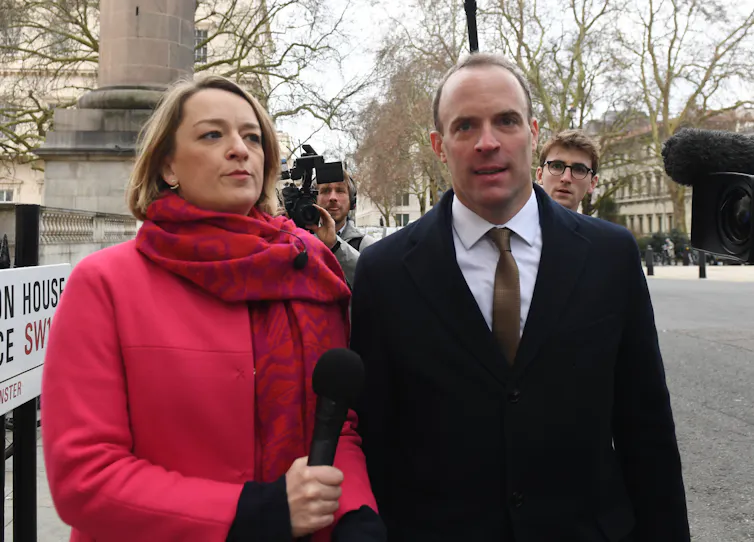 Laura Kuenssberg interviewing Dominic Raab outside in Westminster.