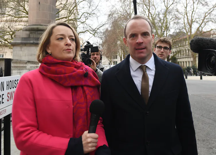 Laura Kuenssberg interviewing Dominic Raab outside in Westminster.