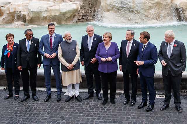 G20 leaders pose for the media in Rome