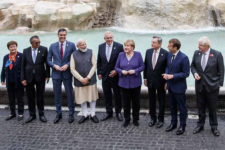 G20 leaders pose for the media in Rome