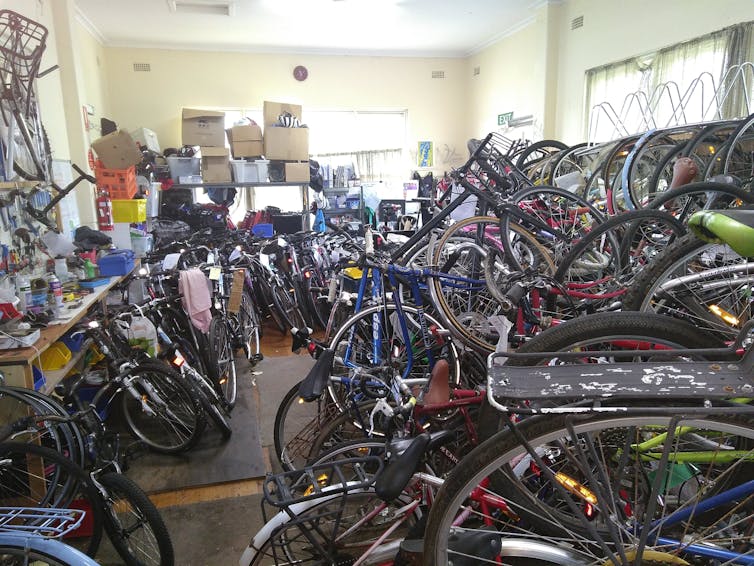 Bikes in an Australian community bike workshop.
