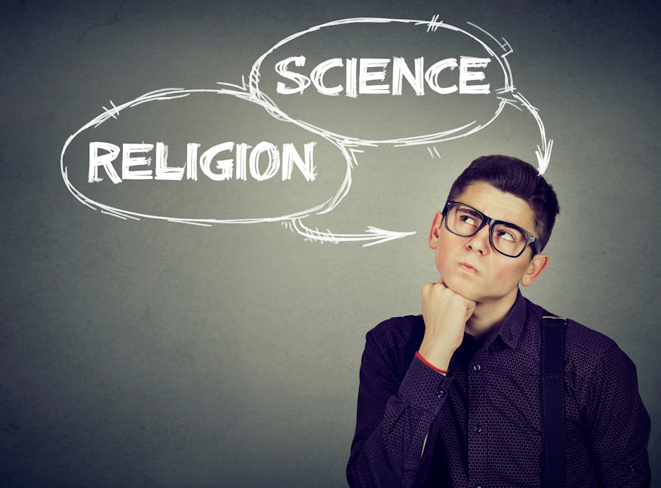 A young man thinking about science and religion.