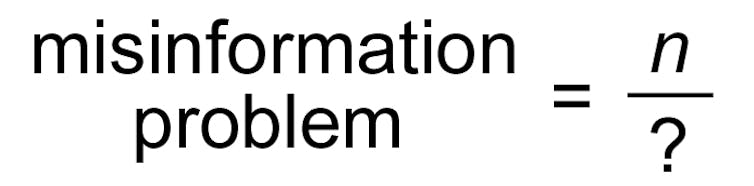 Text that reads misinformation problem equals sign n over question mark