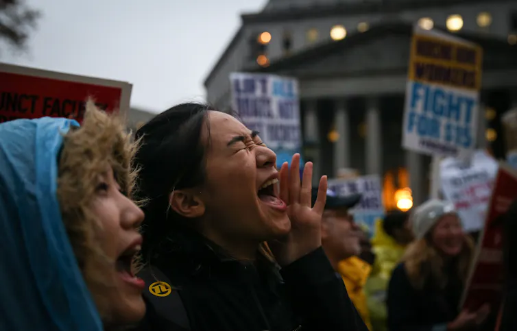 Low wage workers protest.