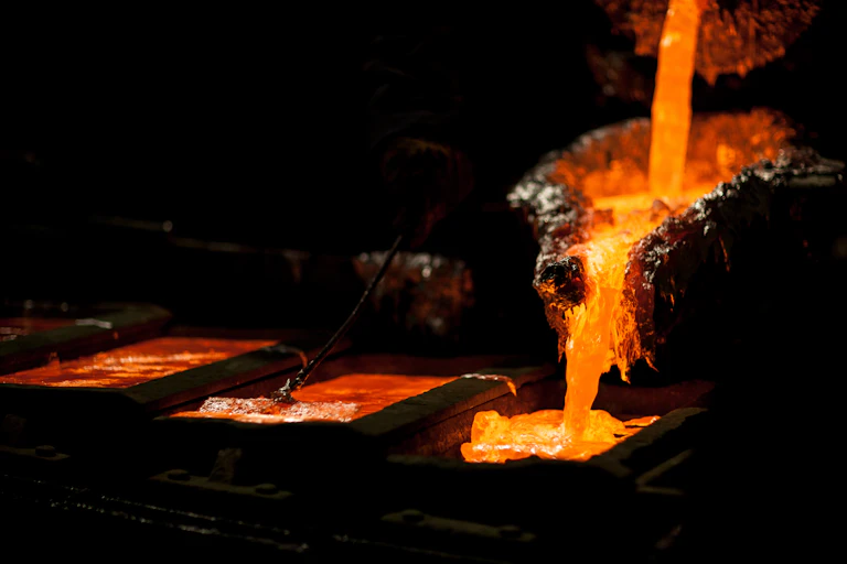 Liquid aluminium in a smelter