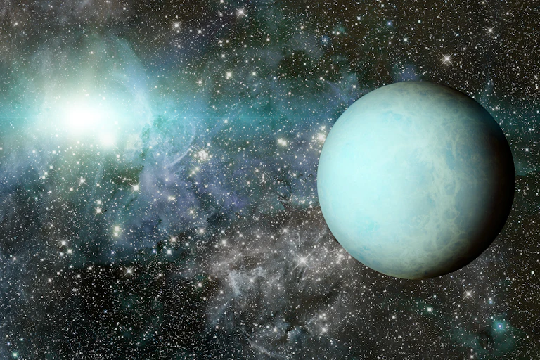 Blue planet against starry sky