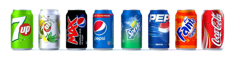 A row of soda cans