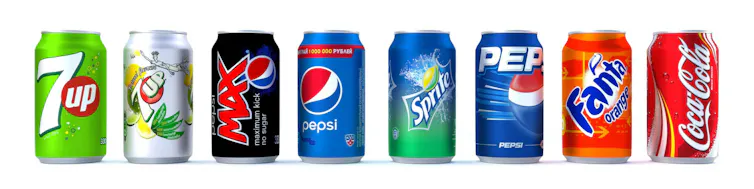 A row of soda cans