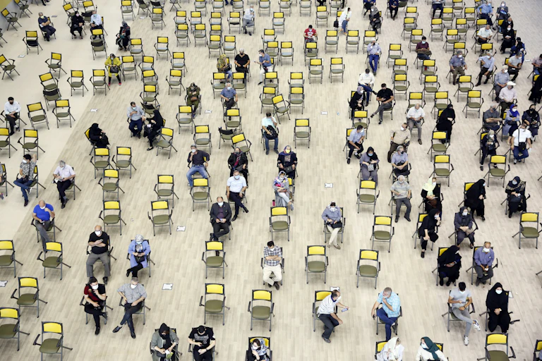 People waiting to get vaccinated.