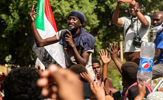 Sudanese protesters demonstrate in Khartoum against the military coup, October 2021.