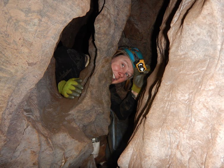 The author exploring the Rising Star system. © Wits University The author exploring the Rising Star system. © Wits University