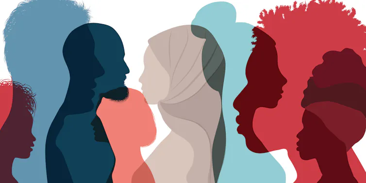 Silhouettes profil groupe d’hommes et de femmes de cultures diverses
