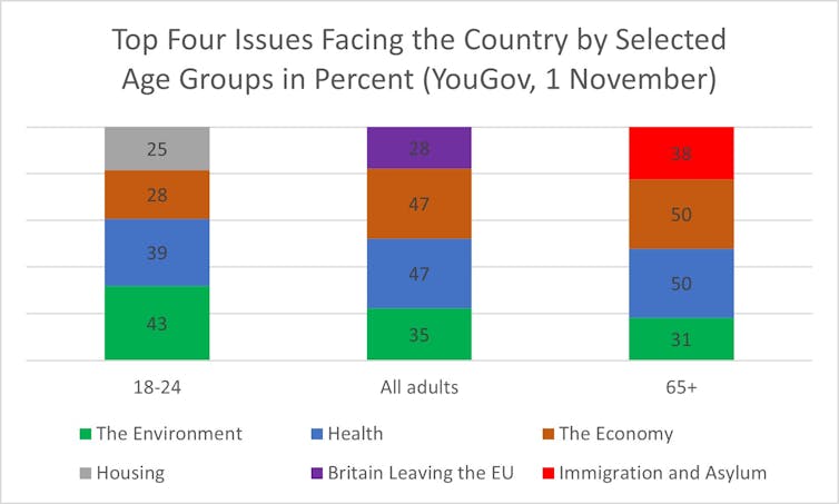 A graph showing the political priorities of different age groups in the UK