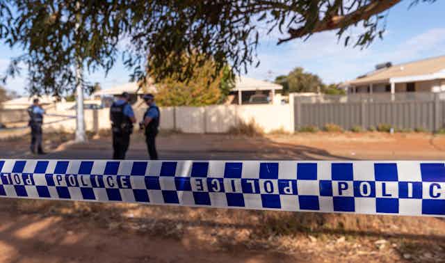 Police tape outside a house in Carnarvon, WA