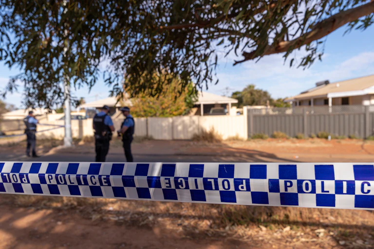 Police tape outside a house in Carnarvon, WA