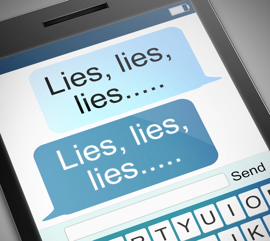 Smartphone screen with texts reading 'Lies, lies, lies...'