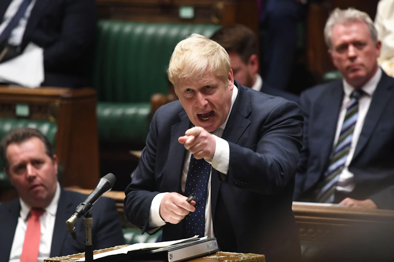 Boris Johnson speaking in a heated exchange in the House of Commons.