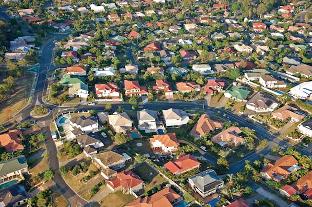 Houses are seen from the air over Brisbane.