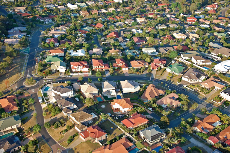 Houses are seen from the air over Brisbane.