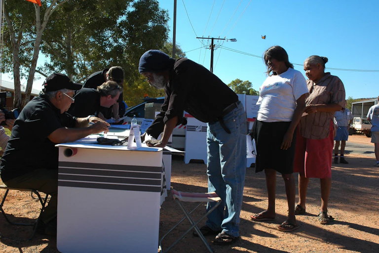 First Nations people lining up to vote.