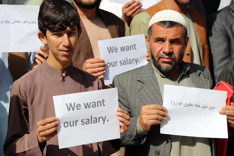 Afghan teachers on strike in Kandahar.