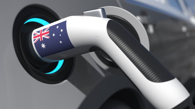 electric vehicle charger bearing Australian flag