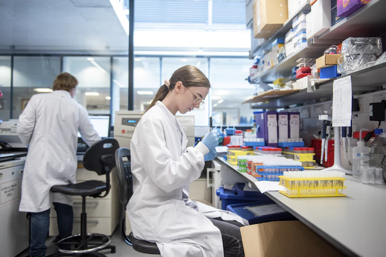 Laboratory researcher at bench