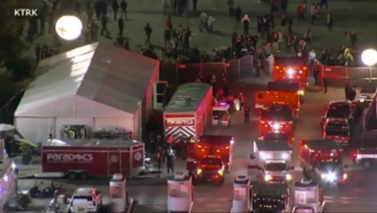 Emergency personnel respond to the emergency at Astroworld