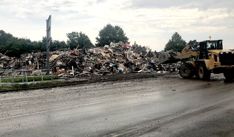 Debris piled by a road