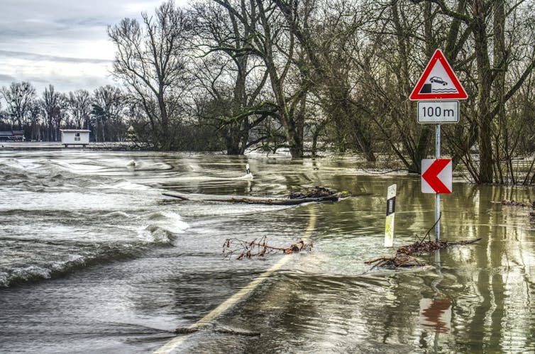 A flooded road.