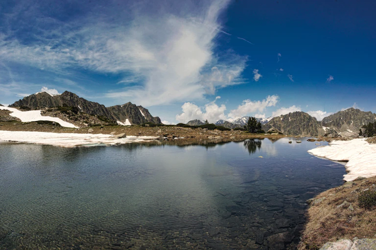 Mountain range and lake in the Pyrenees.