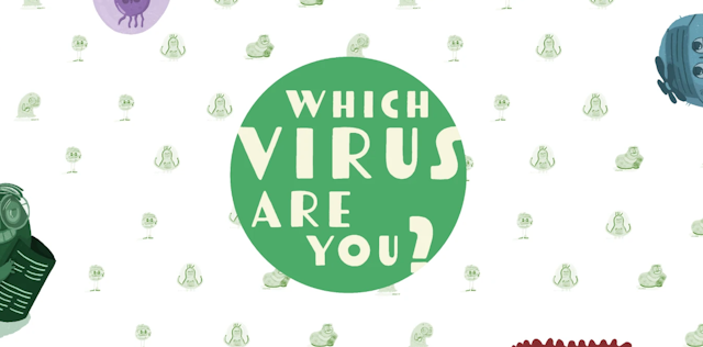An image with a green circle in the centre with the words Which virus are you? written on it.