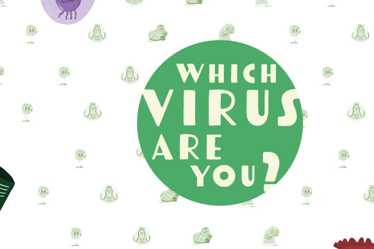 An image with a green circle in the centre with the words Which virus are you? written on it.
