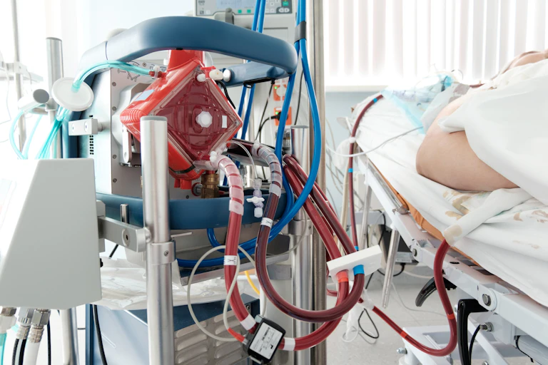 medical machine pumping blood by bedside