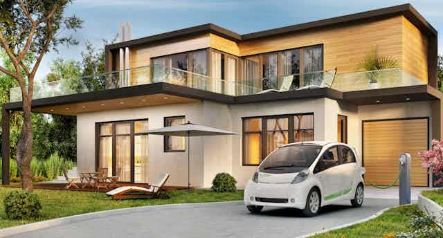 Car on the background of a modern house,