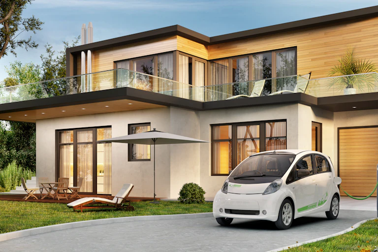Car on the background of a modern house,
