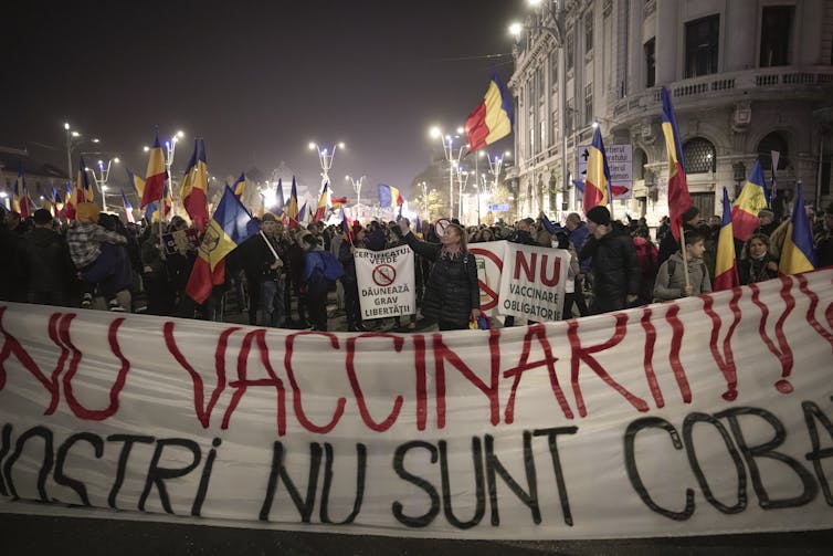 Anti-vaccination rally in Romania.